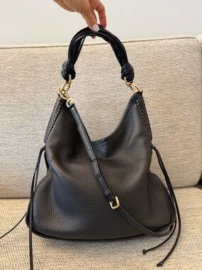 Stuart Weitzman Black Pebbled Leather Hobo Shoulder Bag